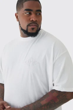 Plus Oversized Man Diamond Embroidered T-shirt In White | BoohooMAN UK