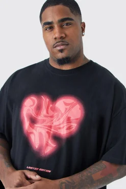 Plus Oversized Marble Heart Graphic T-shirt | BoohooMAN UK