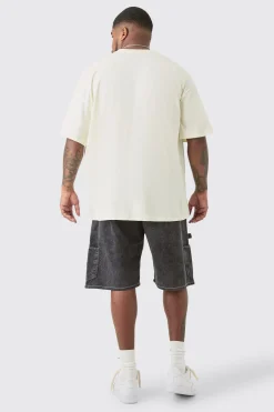 Plus Oversized Metallic Homme Lips Print T-shirt In Ecru | BoohooMAN UK