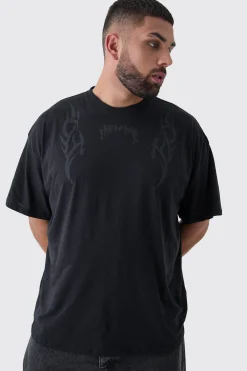 Plus Oversized Neck Homme Y2K Print T-Shirt | BoohooMAN UK