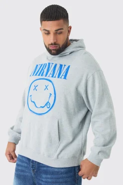 Plus Oversized Nirvana Face License Print Hoodie | BoohooMAN UK