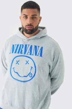 Plus Oversized Nirvana Face License Print Hoodie | BoohooMAN UK