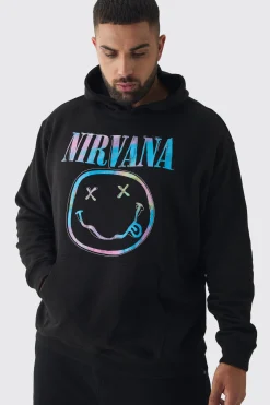 Plus Oversized Nirvana Face License Print Hoodie | BoohooMAN UK