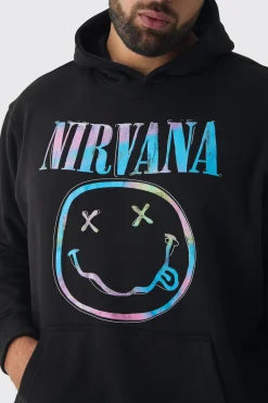 Plus Oversized Nirvana Face License Print Hoodie | BoohooMAN UK