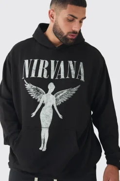 Plus Oversized Nirvana License Tour Date License Hoodie | BoohooMAN UK