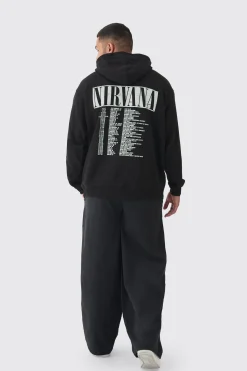 Plus Oversized Nirvana License Tour Date License Hoodie | BoohooMAN UK