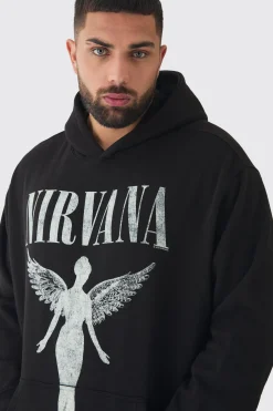 Plus Oversized Nirvana License Tour Date License Hoodie | BoohooMAN UK