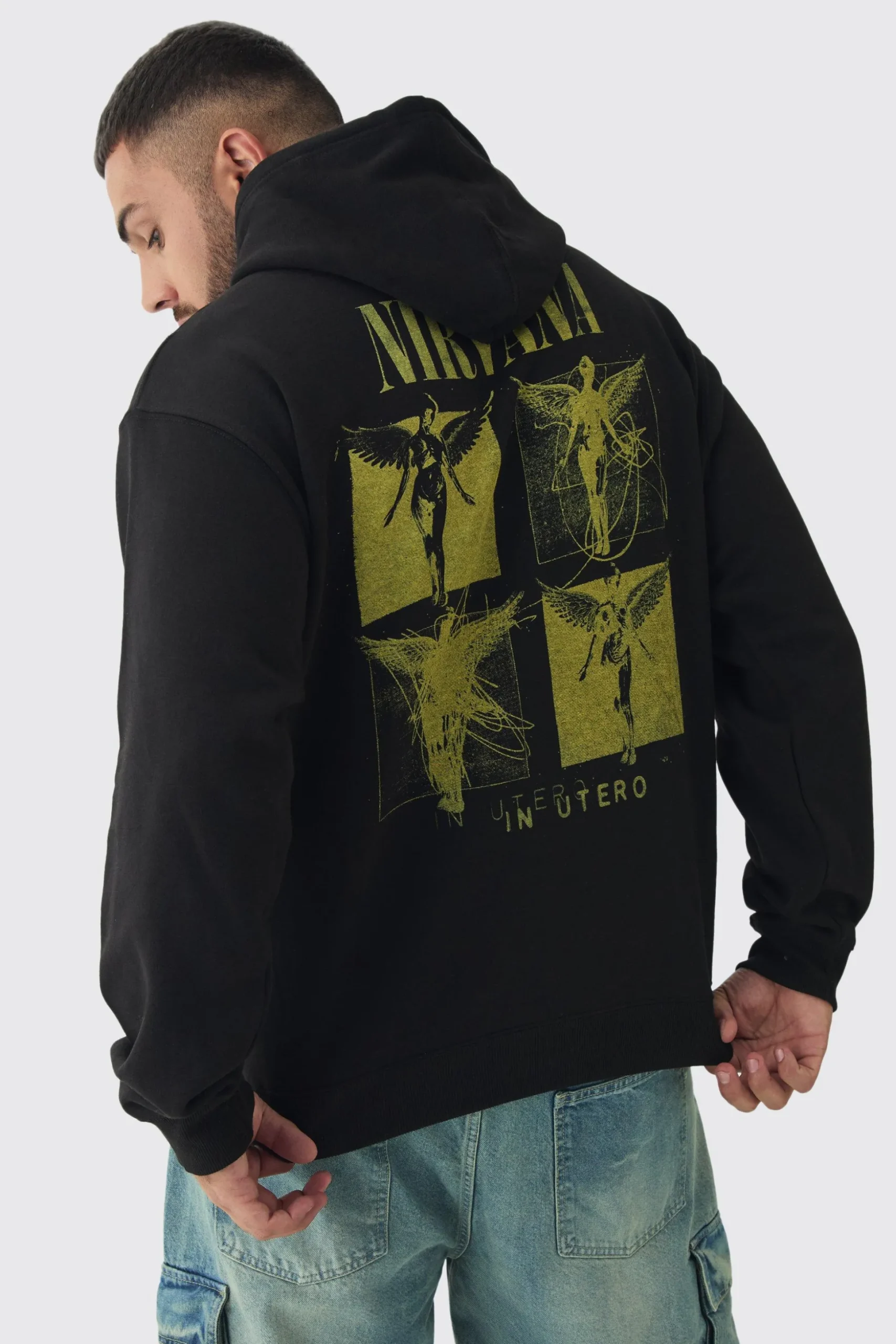 Plus Oversized Nirvana License Print Hoodie | BoohooMAN UK