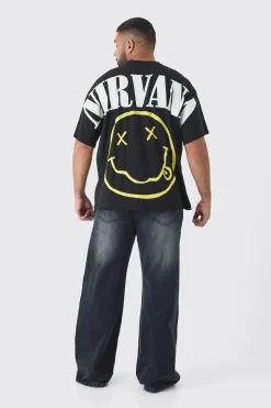 Plus Oversized Nirvana Over Seams License Print T-Shirt | BoohooMAN UK