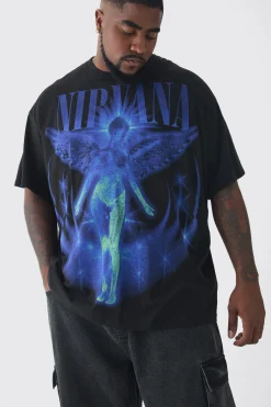 Plus Oversized Nirvana Over Seams License Print T-Shirt | BoohooMAN UK