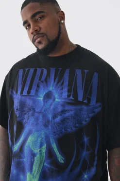 Plus Oversized Nirvana Over Seams License Print T-Shirt | BoohooMAN UK