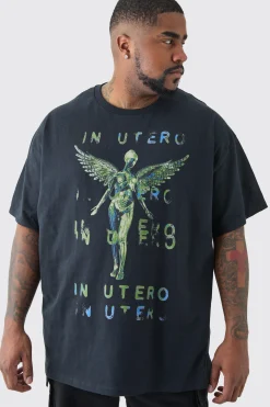 Plus Oversized Nirvana Utero License T-shirt In Black | BoohooMAN UK
