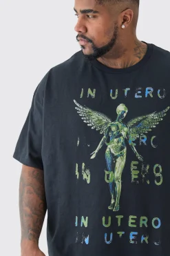 Plus Oversized Nirvana Utero License T-shirt In Black | BoohooMAN UK