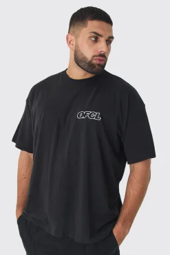 Plus Oversized Ofcl Embroidered T-shirt In Black | BoohooMAN UK