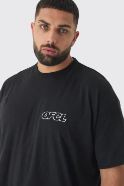Plus Oversized Ofcl Embroidered T-shirt In Black | BoohooMAN UK