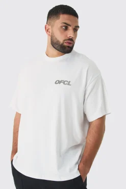 Plus Oversized OFCL Embroidered T-shirt In White | BoohooMAN UK