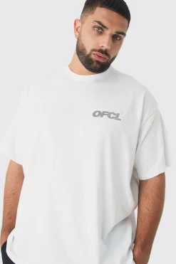 Plus Oversized OFCL Embroidered T-shirt In White | BoohooMAN UK