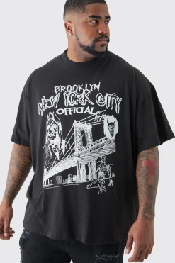 Plus Oversized Official City Print T-shirt | BoohooMAN UK