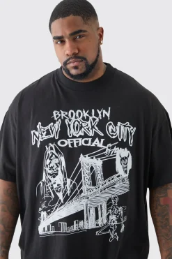 Plus Oversized Official City Print T-shirt | BoohooMAN UK