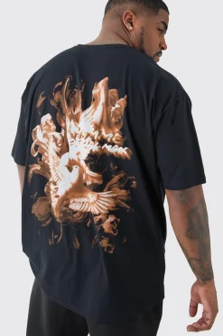 Plus Oversized Official Dove Back Print T-shirt In Black | BoohooMAN UK