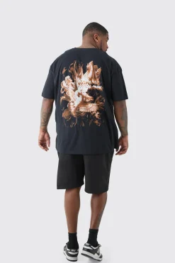 Plus Oversized Official Dove Back Print T-shirt In Black | BoohooMAN UK