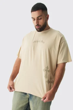 Plus Oversized Official Man Cross Puff Print T-Shirt | BoohooMAN UK