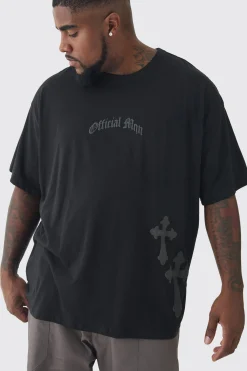 Plus Oversized Official Man Cross Puff Print T-Shirt | BoohooMAN UK