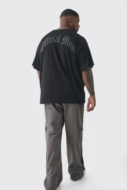 Plus Oversized Official Man Cross Puff Print T-Shirt | BoohooMAN UK