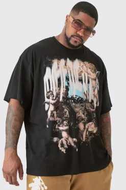 Plus Oversized Official Renaissance Print T-shirt In Black | BoohooMAN UK