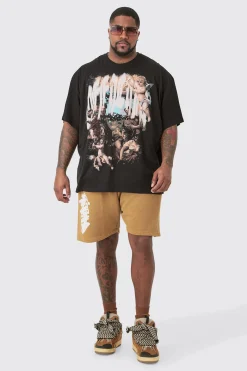 Plus Oversized Official Renaissance Print T-shirt In Black | BoohooMAN UK