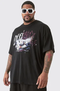 Plus Oversized Official Splice Print T-shirt In Black | BoohooMAN UK