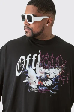 Plus Oversized Official Splice Print T-shirt In Black | BoohooMAN UK