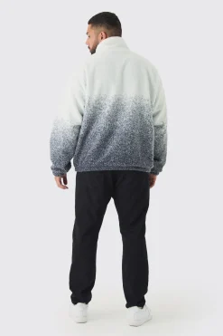 Plus Oversized Ombre Borg Funnel Neck Jacket In Black | BoohooMAN UK