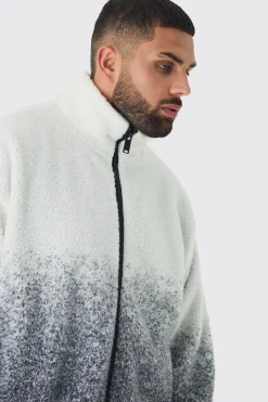 Plus Oversized Ombre Borg Funnel Neck Jacket In Black | BoohooMAN UK