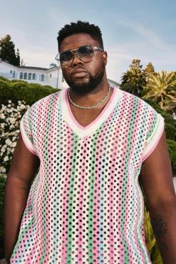 Plus Oversized Open Stitch Crochet Knitted Tank | BoohooMAN UK