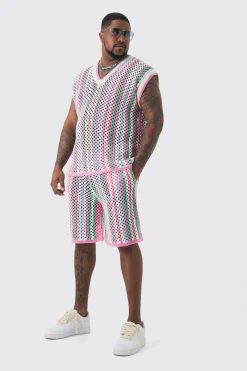 Plus Oversized Open Stitch Crochet Knitted Tank | BoohooMAN UK