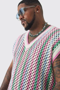 Plus Oversized Open Stitch Crochet Knitted Tank | BoohooMAN UK
