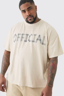Plus Oversized Overdye Official Print T-shirt | BoohooMAN UK