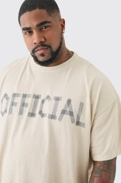 Plus Oversized Overdye Official Print T-shirt | BoohooMAN UK