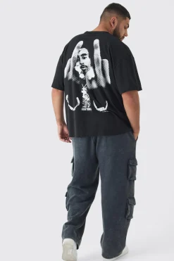 Plus Oversized 2pac License Print T-Shirt | BoohooMAN UK