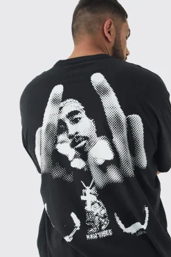 Plus Oversized 2pac License Print T-Shirt | BoohooMAN UK