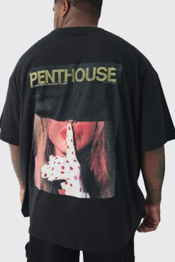Plus Oversized Penthouse Magazine License T-Shirt | BoohooMAN UK