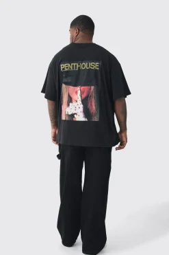 Plus Oversized Penthouse Magazine License T-Shirt | BoohooMAN UK