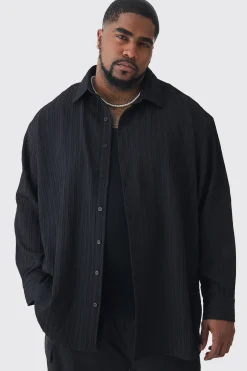 Plus Oversized Pleated Crinkle Shirt | BoohooMAN UK