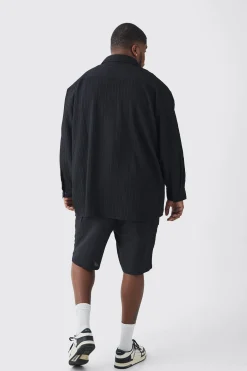 Plus Oversized Pleated Crinkle Shirt | BoohooMAN UK