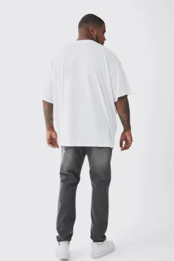 Plus Oversized Plus 13 Leopard Embroidered T-shirt In White | BoohooMAN UK