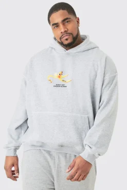 Plus Oversized Plush Boxy Drop Shoulder Printed Hoodie | BoohooMAN UK