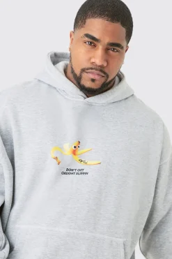 Plus Oversized Plush Boxy Drop Shoulder Printed Hoodie | BoohooMAN UK