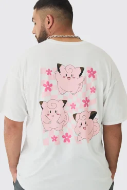 Plus Oversized Pokemon Clefairy License Print T-Shirt | BoohooMAN UK