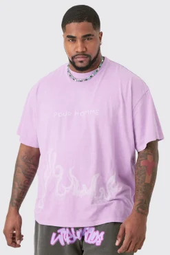 Plus Oversized Pour Homme Printed T-shirt In Pink | BoohooMAN UK
